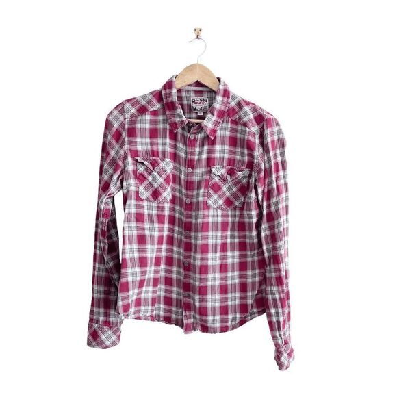 Aritzia Tna Classic Fit Women's Button Down Flannel Shirt Plaid Red Large - Picture 1 of 9
